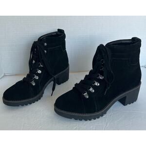 CASLON Jadey Black Suede Water Resistant Chunky Lug Sole Lace Up Ankle Boots 9.5